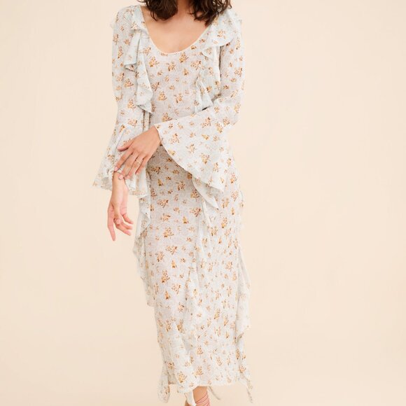 SPELL Gypsy NWOT Fleur Frill Bias Maxi flowy dress In Teapot Blue M - Picture 5 of 16